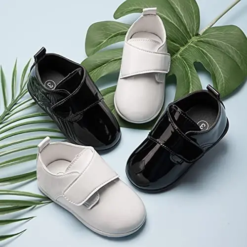 ohsofy Infant Baby Boy Oxford Shoes PU Leather Loafers Rubber and Soft Sole Wedding Dress Shoes Toddler Girl Baby Walking Shoes - 4