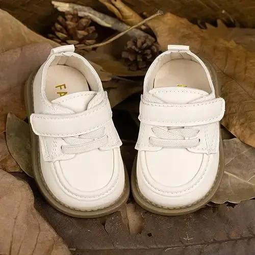 ohsofy Infant Baby Boy Oxford Shoes PU Leather Loafers Rubber and Soft Sole Wedding Dress Shoes Toddler Girl Baby Walking Shoes - 4