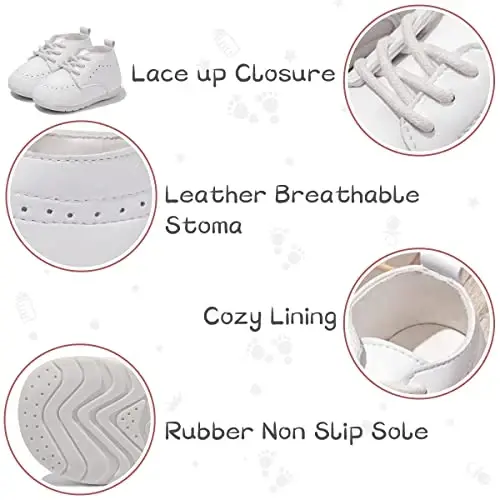 ohsofy Infant Baby Boy Oxford Shoes PU Leather Loafers Rubber and Soft Sole Wedding Dress Shoes Toddler Girl Baby Walking Shoes - 4