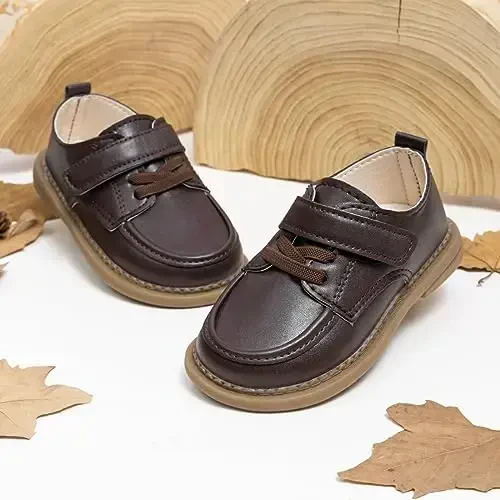 ohsofy Infant Baby Boy Oxford Shoes PU Leather Loafers Rubber and Soft Sole Wedding Dress Shoes Toddler Girl Baby Walking Shoes - 4