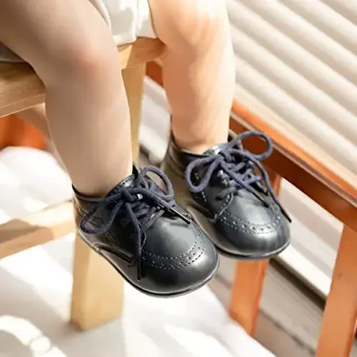 ohsofy Infant Baby Boy Oxford Shoes PU Leather Loafers Rubber and Soft Sole Wedding Dress Shoes Toddler Girl Baby Walking Shoes - 3