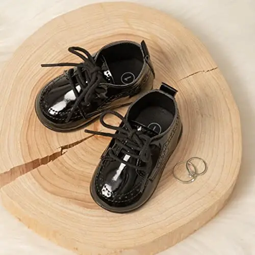 ohsofy Infant Baby Boy Oxford Shoes PU Leather Loafers Rubber and Soft Sole Wedding Dress Shoes Toddler Girl Baby Walking Shoes - 6
