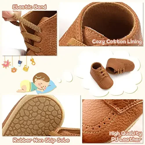 ohsofy Infant Baby Boy Oxford Shoes PU Leather Loafers Rubber and Soft Sole Wedding Dress Shoes Toddler Girl Baby Walking Shoes - 3