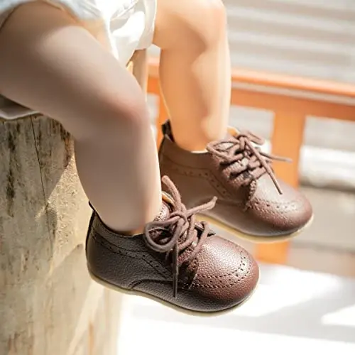 ohsofy Infant Baby Boy Oxford Shoes PU Leather Loafers Rubber and Soft Sole Wedding Dress Shoes Toddler Girl Baby Walking Shoes - 3