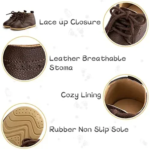 ohsofy Infant Baby Boy Oxford Shoes PU Leather Loafers Rubber and Soft Sole Wedding Dress Shoes Toddler Girl Baby Walking Shoes - 4