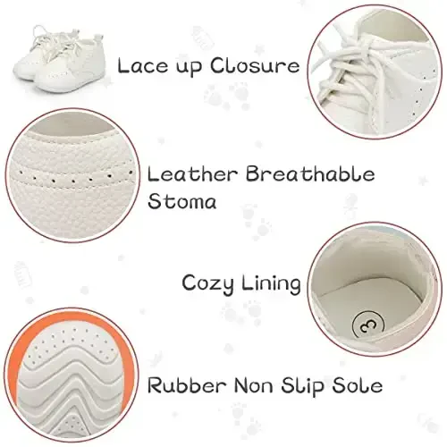 ohsofy Infant Baby Boy Oxford Shoes PU Leather Loafers Rubber and Soft Sole Wedding Dress Shoes Toddler Girl Baby Walking Shoes - 4