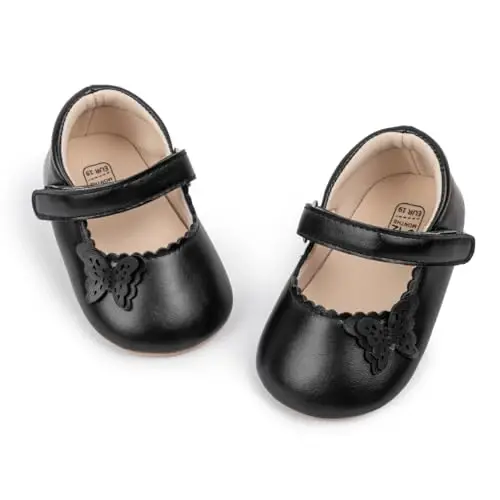 ohsofy Infant Baby Girls Mary Jane Flats Non-Slip Bowknot Princess Wedding Dress Shoes Toddler Crib Shoes - 1