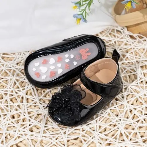 ohsofy Infant Baby Girls Mary Jane Flats Non-Slip Bowknot Princess Wedding Dress Shoes Toddler Crib Shoes - 3