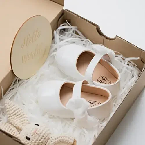 ohsofy Infant Baby Girls Mary Jane Flats Non-Slip Bowknot Princess Wedding Dress Shoes Toddler Crib Shoes - 5