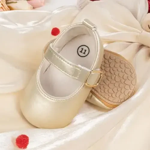 ohsofy Infant Baby Girls Mary Jane Flats Non-Slip Bowknot Princess Wedding Dress Shoes Toddler Crib Shoes - 4