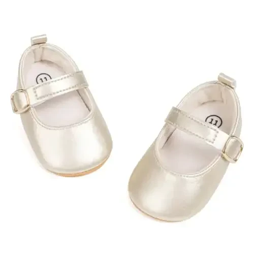 ohsofy Infant Baby Girls Mary Jane Flats Non-Slip Bowknot Princess Wedding Dress Shoes Toddler Crib Shoes 