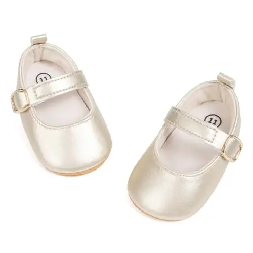 ohsofy Infant Baby Girls Mary Jane Flats Non-Slip Bowknot Princess Wedding Dress Shoes Toddler Crib Shoes - 1