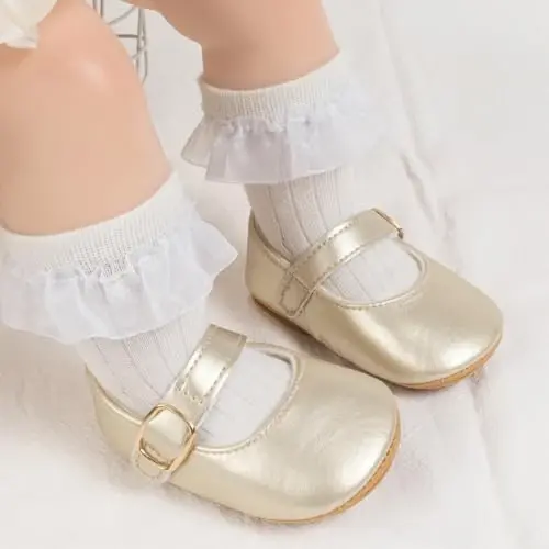 ohsofy Infant Baby Girls Mary Jane Flats Non-Slip Bowknot Princess Wedding Dress Shoes Toddler Crib Shoes - 2