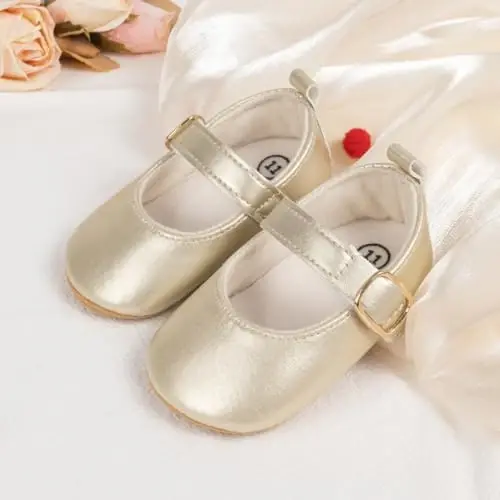 ohsofy Infant Baby Girls Mary Jane Flats Non-Slip Bowknot Princess Wedding Dress Shoes Toddler Crib Shoes - 3