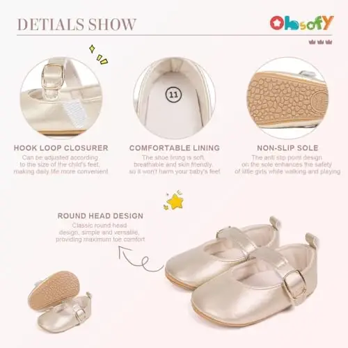 ohsofy Infant Baby Girls Mary Jane Flats Non-Slip Bowknot Princess Wedding Dress Shoes Toddler Crib Shoes - 5