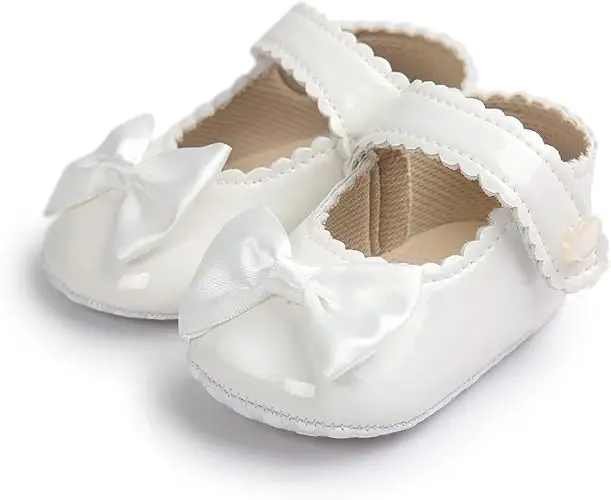 ohsofy Infant Baby Girls Mary Jane Flats Non-Slip Bowknot Princess Wedding Dress Shoes Toddler Crib Shoes - 1