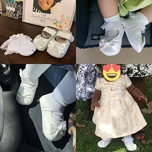 ohsofy Infant Baby Girls Mary Jane Flats Non-Slip Bowknot Princess Wedding Dress Shoes Toddler Crib Shoes - 2