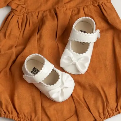 ohsofy Infant Baby Girls Mary Jane Flats Non-Slip Bowknot Princess Wedding Dress Shoes Toddler Crib Shoes - 3