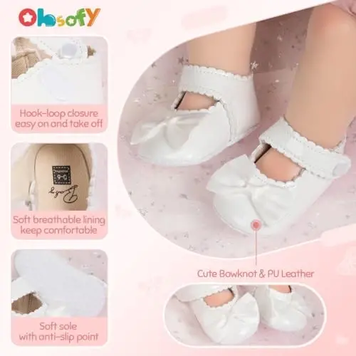 ohsofy Infant Baby Girls Mary Jane Flats Non-Slip Bowknot Princess Wedding Dress Shoes Toddler Crib Shoes - 5