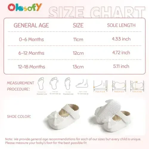 ohsofy Infant Baby Girls Mary Jane Flats Non-Slip Bowknot Princess Wedding Dress Shoes Toddler Crib Shoes - 6