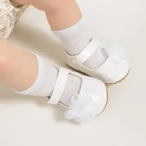 ohsofy Infant Baby Girls Mary Jane Flats Non-Slip Bowknot Princess Wedding Dress Shoes Toddler Crib Shoes - 2