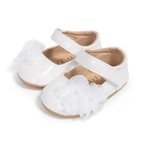 ohsofy Infant Baby Girls Mary Jane Flats Non-Slip Bowknot Princess Wedding Dress Shoes Toddler Crib Shoes - 1