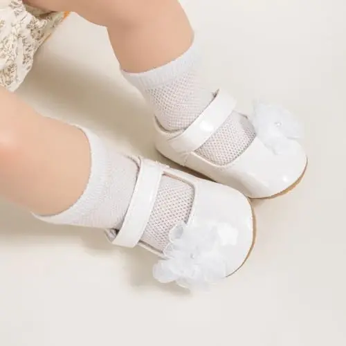 ohsofy Infant Baby Girls Mary Jane Flats Non-Slip Bowknot Princess Wedding Dress Shoes Toddler Crib Shoes - OHSOFY (1)
