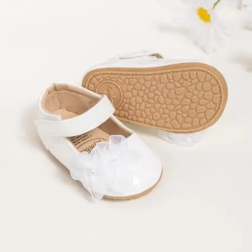 ohsofy Infant Baby Girls Mary Jane Flats Non-Slip Bowknot Princess Wedding Dress Shoes Toddler Crib Shoes - 3