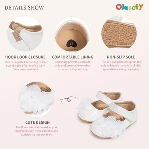 ohsofy Infant Baby Girls Mary Jane Flats Non-Slip Bowknot Princess Wedding Dress Shoes Toddler Crib Shoes - 5