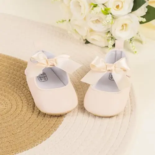 ohsofy Infant Baby Girls Mary Jane Flats Non-Slip Bowknot Princess Wedding Dress Shoes Toddler Crib Shoes - 4