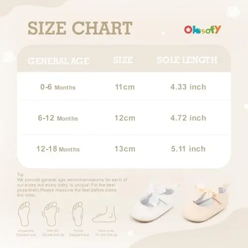 ohsofy Infant Baby Girls Mary Jane Flats Non-Slip Bowknot Princess Wedding Dress Shoes Toddler Crib Shoes - 6