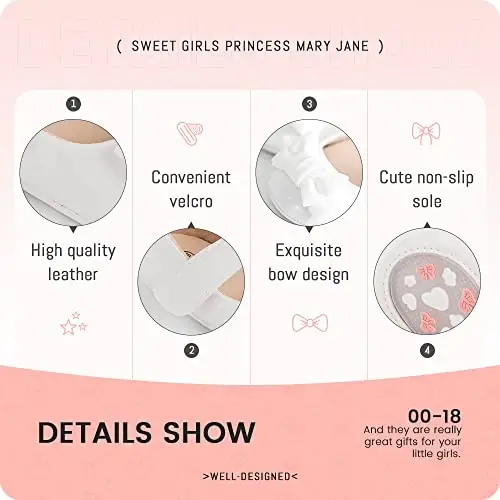 ohsofy Infant Baby Girls Mary Jane Flats Non-Slip Bowknot Princess Wedding Dress Shoes Toddler Crib Shoes - 3