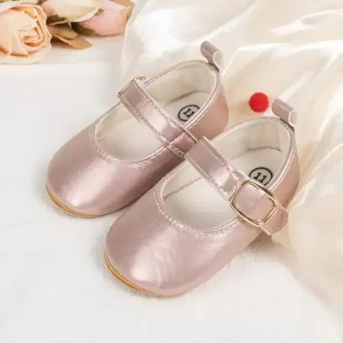 ohsofy Infant Baby Girls Mary Jane Flats Non-Slip Bowknot Princess Wedding Dress Shoes Toddler Crib Shoes - 3
