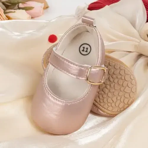 ohsofy Infant Baby Girls Mary Jane Flats Non-Slip Bowknot Princess Wedding Dress Shoes Toddler Crib Shoes - 4