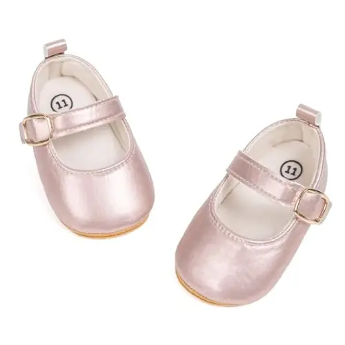 ohsofy Infant Baby Girls Mary Jane Flats Non-Slip Bowknot Princess Wedding Dress Shoes Toddler Crib Shoes - 1