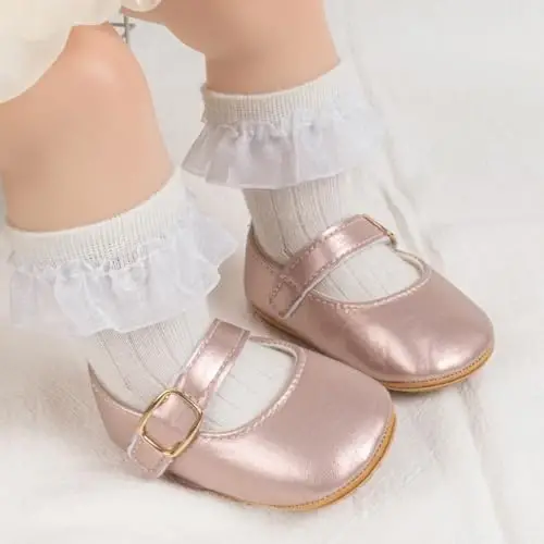 ohsofy Infant Baby Girls Mary Jane Flats Non-Slip Bowknot Princess Wedding Dress Shoes Toddler Crib Shoes - 2
