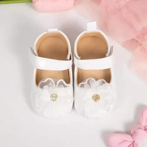 ohsofy Infant Baby Girls Mary Jane Flats Non-Slip Bowknot Princess Wedding Dress Shoes Toddler Crib Shoes - 4