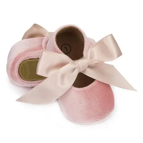 ohsofy Infant Baby Girls Mary Jane Flats Non-Slip Bowknot Princess Wedding Dress Shoes Toddler Crib Shoes - 1