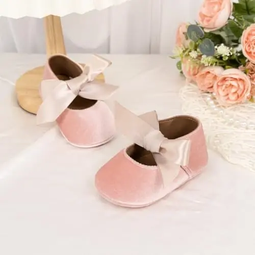 ohsofy Infant Baby Girls Mary Jane Flats Non-Slip Bowknot Princess Wedding Dress Shoes Toddler Crib Shoes - 3