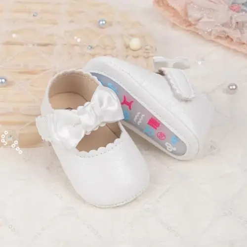 ohsofy Infant Baby Girls Mary Jane Flats Non-Slip Bowknot Princess Wedding Dress Shoes Toddler Crib Shoes - 4