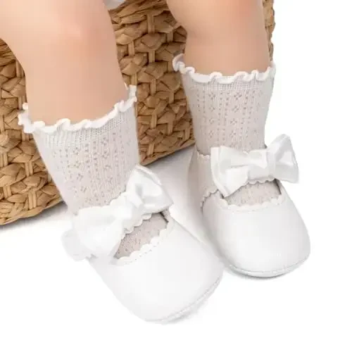 ohsofy Infant Baby Girls Mary Jane Flats Non-Slip Bowknot Princess Wedding Dress Shoes Toddler Crib Shoes - 2