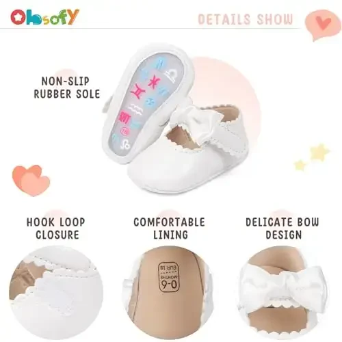 ohsofy Infant Baby Girls Mary Jane Flats Non-Slip Bowknot Princess Wedding Dress Shoes Toddler Crib Shoes - 5