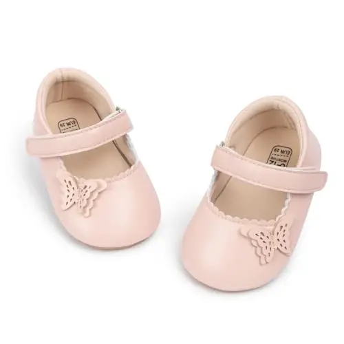 ohsofy Infant Baby Girls Mary Jane Flats Non-Slip Bowknot Princess Wedding Dress Shoes Toddler Crib Shoes - 1