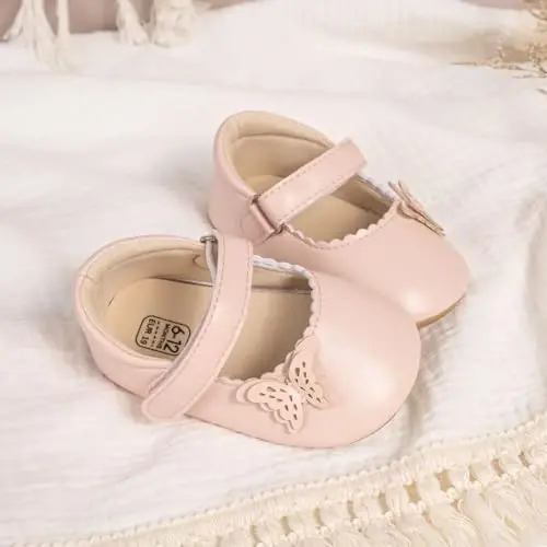 ohsofy Infant Baby Girls Mary Jane Flats Non-Slip Bowknot Princess Wedding Dress Shoes Toddler Crib Shoes - 6