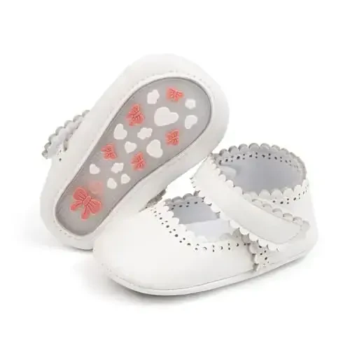 ohsofy Infant Baby Girls Mary Jane Flats Non-Slip Bowknot Princess Wedding Dress Shoes Toddler Crib Shoes - OHSOFY