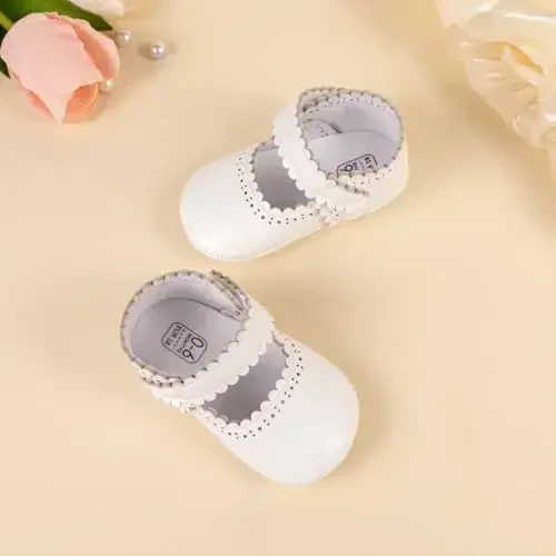ohsofy Infant Baby Girls Mary Jane Flats Non-Slip Bowknot Princess Wedding Dress Shoes Toddler Crib Shoes - 4