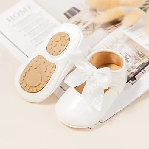 ohsofy Infant Baby Girls Mary Jane Flats Non-Slip Bowknot Princess Wedding Dress Shoes Toddler Crib Shoes - 3