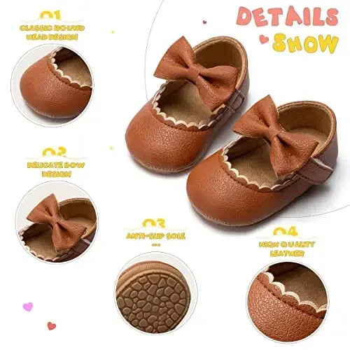 ohsofy Infant Baby Girls Mary Jane Flats Non-Slip Bowknot Princess Wedding Dress Shoes Toddler Crib Shoes - 4