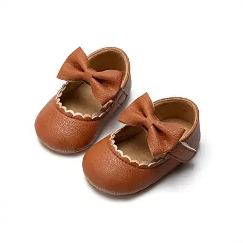 ohsofy Infant Baby Girls Mary Jane Flats Non-Slip Bowknot Princess Wedding Dress Shoes Toddler Crib Shoes 