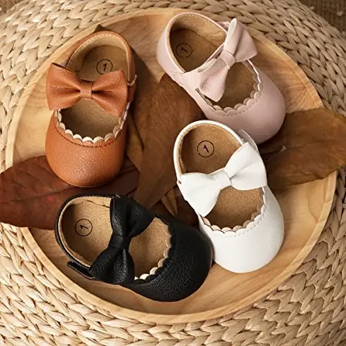 ohsofy Infant Baby Girls Mary Jane Flats Non-Slip Bowknot Princess Wedding Dress Shoes Toddler Crib Shoes - 2